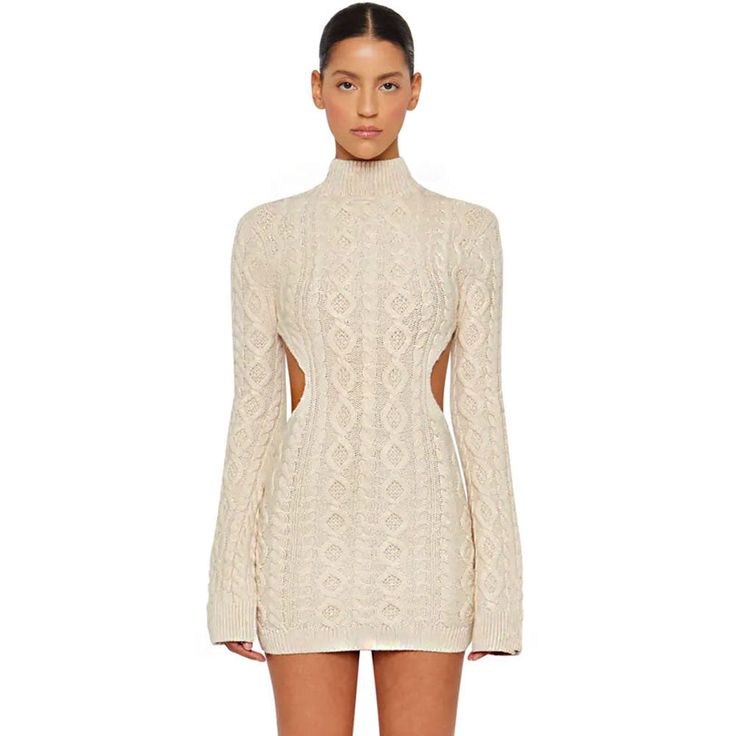 Mini robe pull évidée pour femme, col rond, dos nu, batterie con, sexy, courte, chaude, soirée, hiver