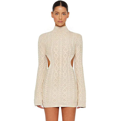 Mini robe pull évidée pour femme, col rond, dos nu, batterie con, sexy, courte, chaude, soirée, hiver