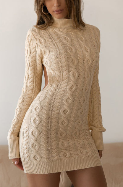 Mini robe pull évidée pour femme, col rond, dos nu, batterie con, sexy, courte, chaude, soirée, hiver
